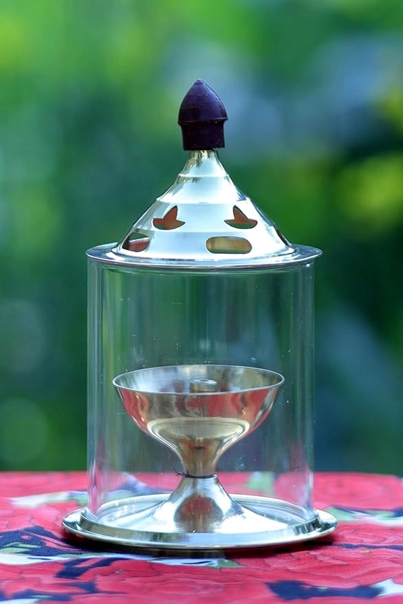 Brass and Glass Akhand Deep Diya with Cover for Puja | Deepam Jyot Diya Oil Lamp