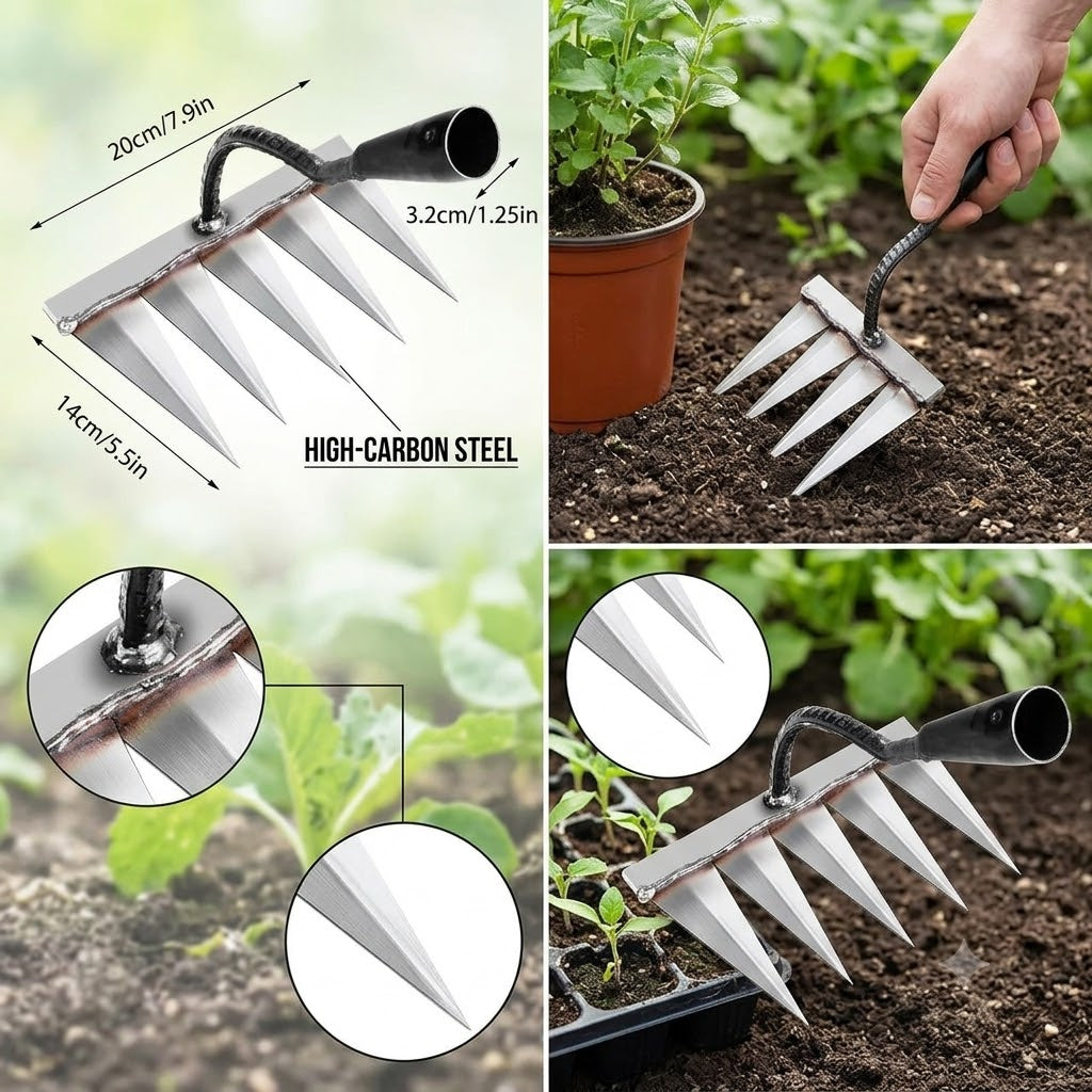 5-Tine Manual Garden Cultivator – Soil Loosener & Light Weeder